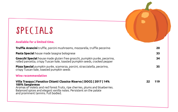 October Specials Menu